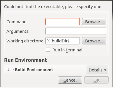 Run dialog with no executable specified